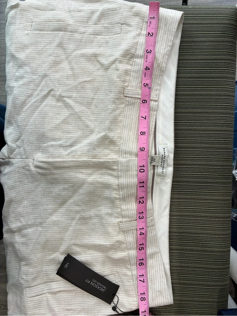 Women’s Beige Striped Dress linen Pants Banana Republic Jackson fit 14S NWT